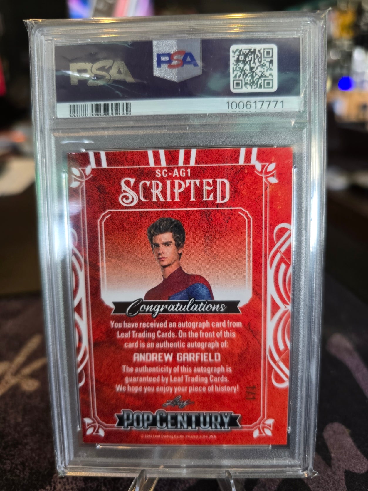 2024 Metal Pop Century - Andrew Garfield - Scripted Auto - Spider-Man - 1/1 PSA DNA Mint 9