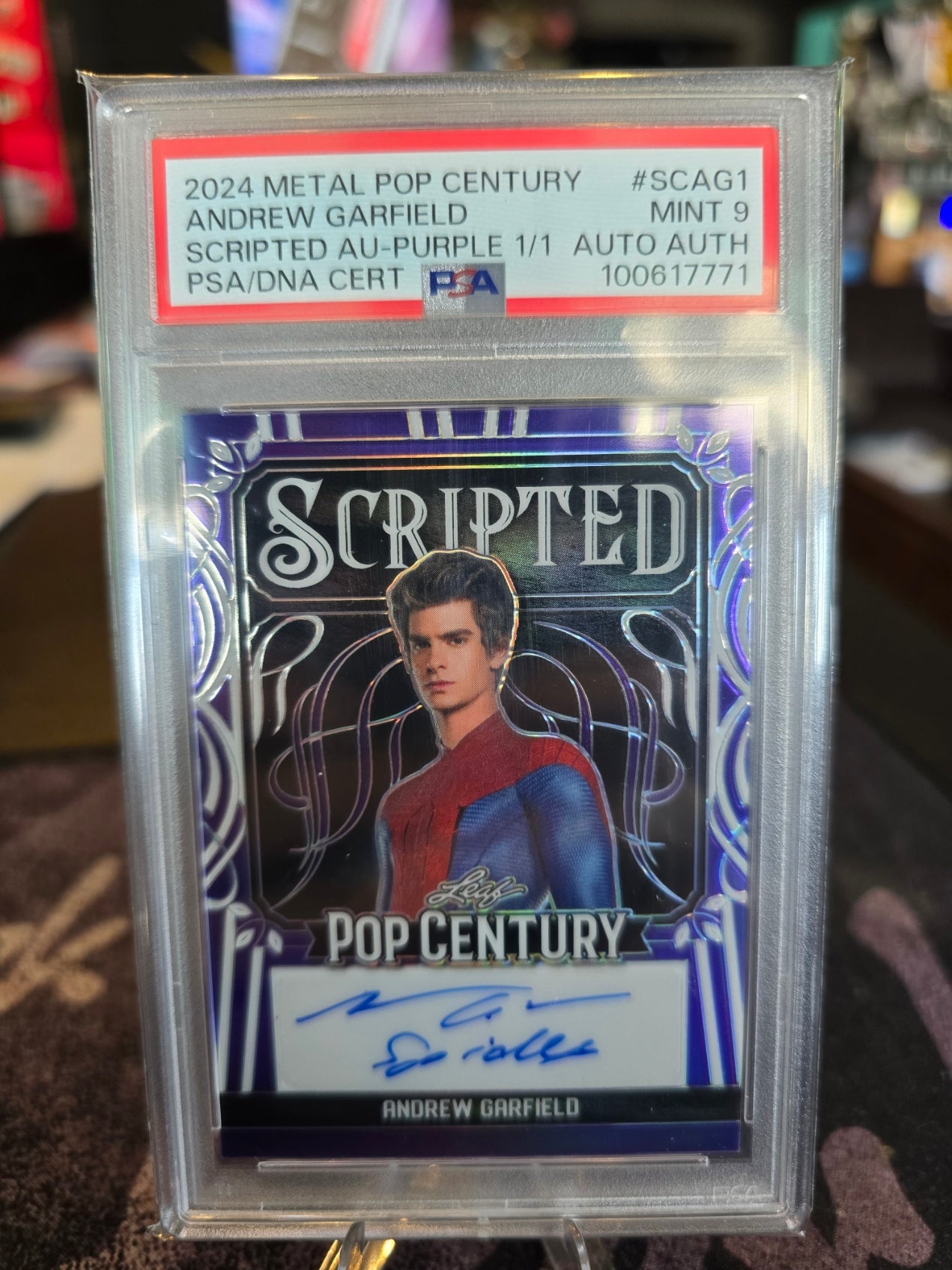2024 Metal Pop Century - Andrew Garfield - Scripted Auto - Spider-Man - 1/1 PSA DNA Mint 9