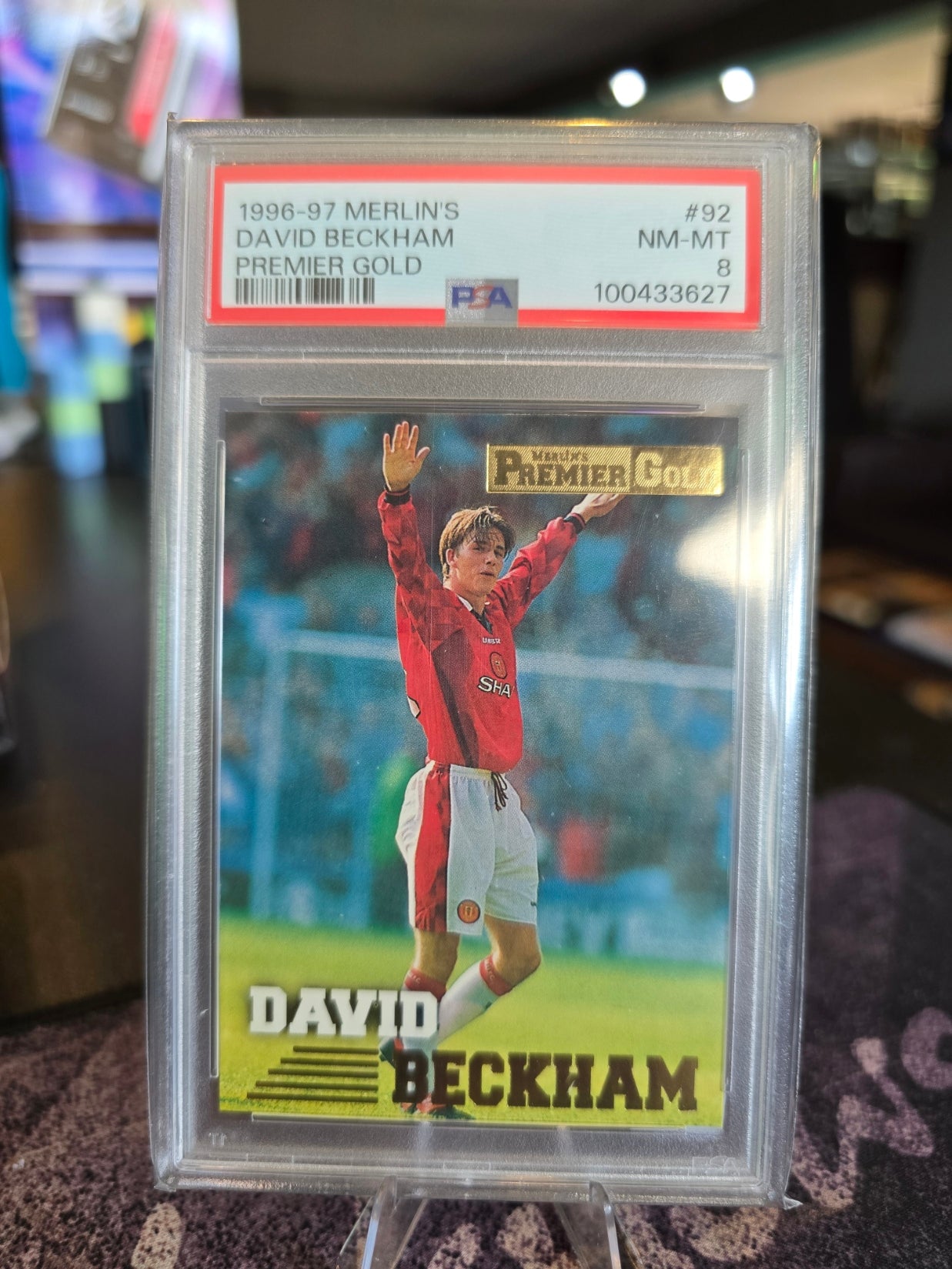 Merlins Premier League Gold 1996-97 - David Beckham 92 RC Rookie - Manchester United - PSA 8