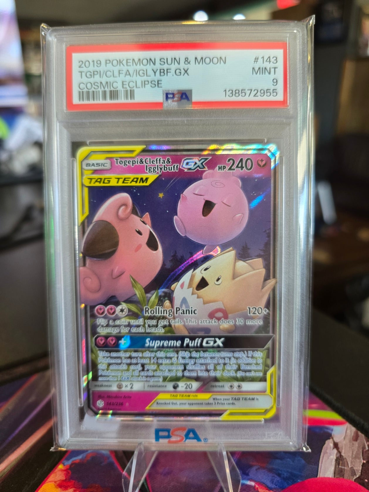 Pokémon - Tag Team - Togepi & Cleffa & Igglypuff GX - 143/236 - PSA Mint 9