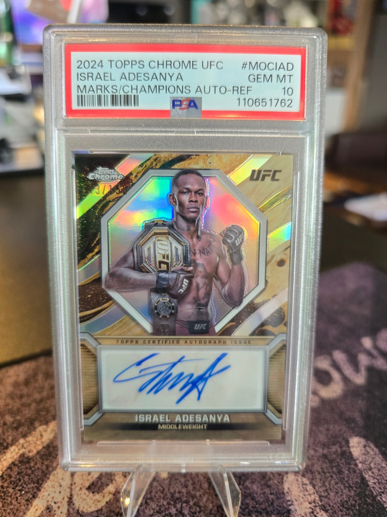Topps Chrome UFC 2024 - Israel Adesanya MOC-IAD - Marks Of Champions Auto 143/150 PSA 10