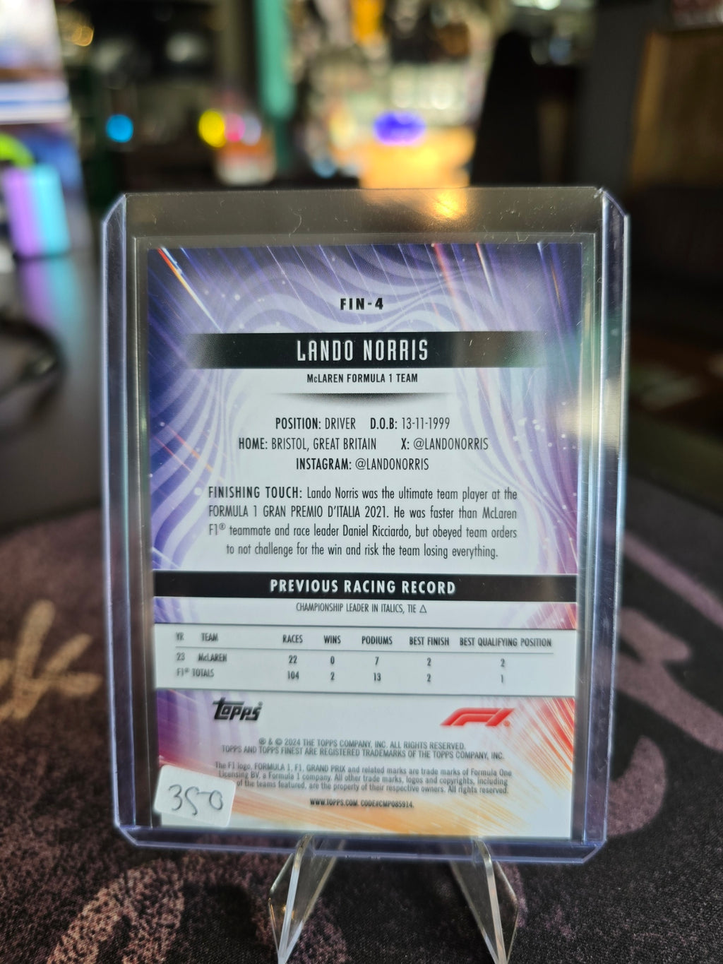 Topps Finest 2024 Formula 1 - Lando Norris - Finishers Insert