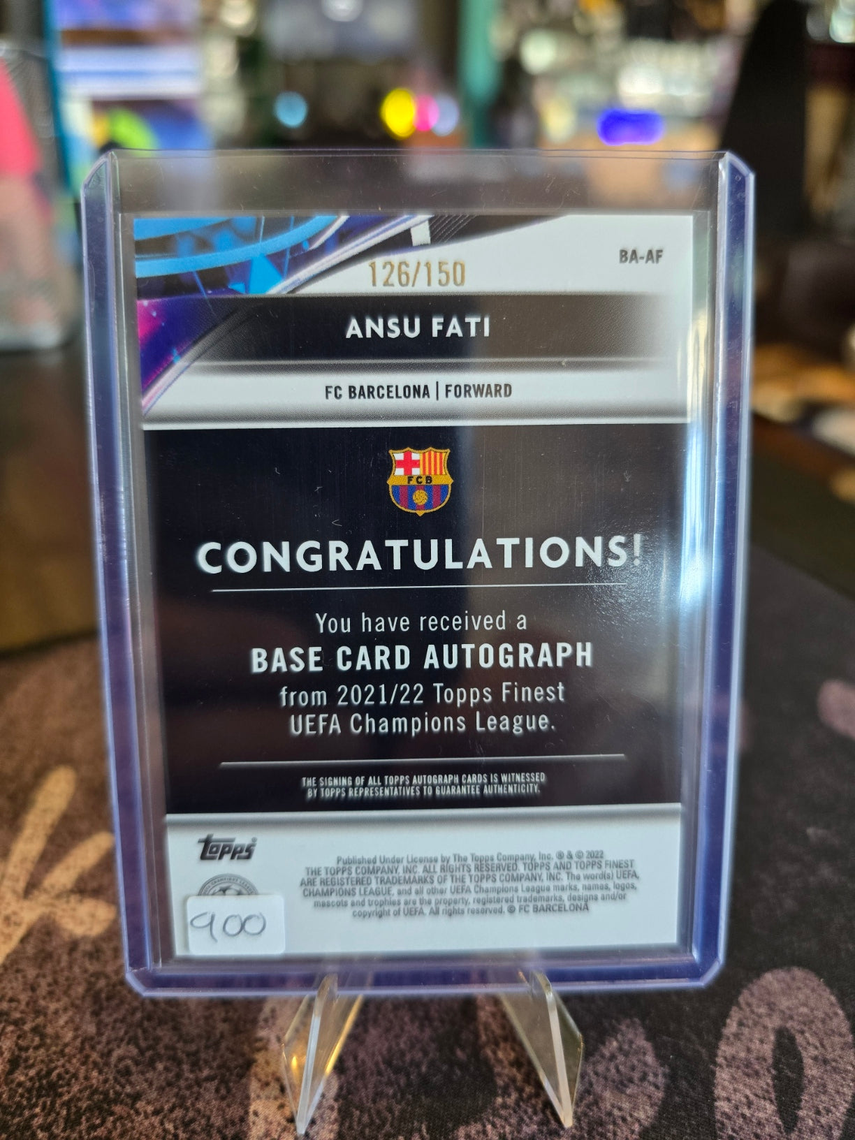 Topps Finest UCL 2021-22 - Ansu Fati BA-AF - FC Barcelona - Blue Auto 126/150