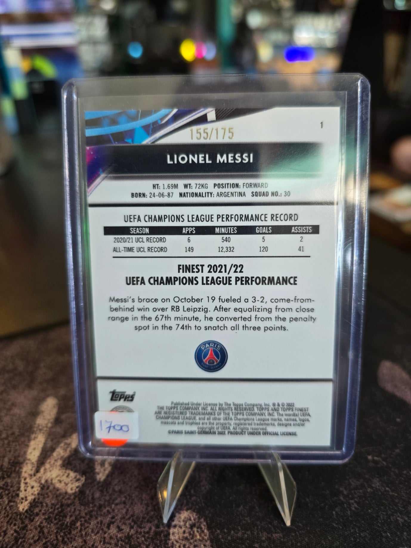 Topps Finest UCL 2021-22 - Lionel Messi - PSG - 155/175