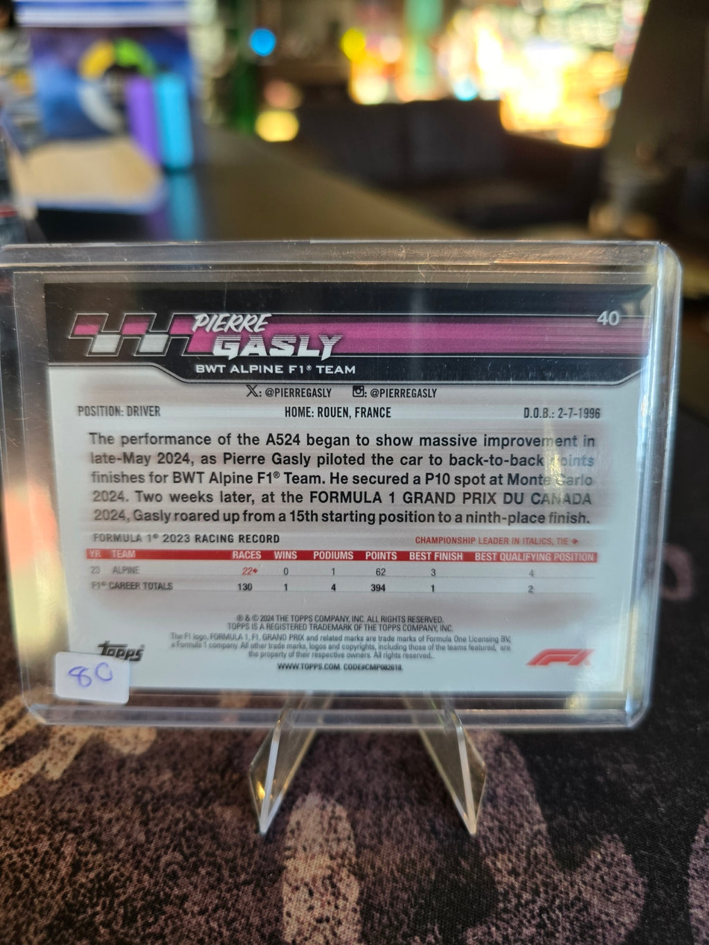 Topps Formula 1 Paddock Pass 2024 - Pierre Gasly (Alpine F1) 40