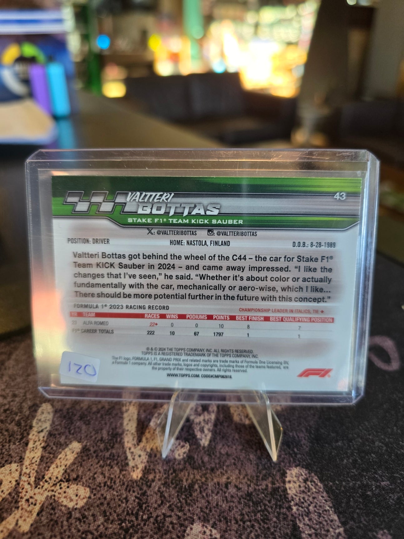 Topps Formula 1 Paddock Pass 2024 - Valtteri Bottas (Stake, Sauber F1) 43