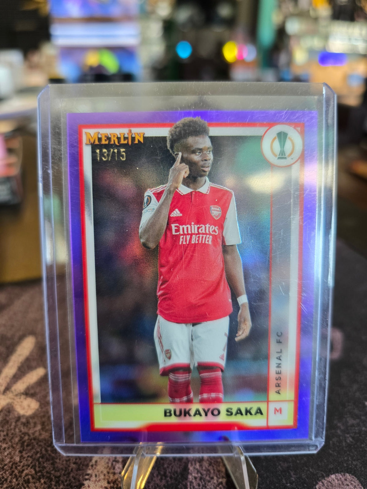 Topps Merlin Chrome 2022-23 Soccer - Bukayo Saka 12 - Arsenal FC - 13/15 Purple Refractor