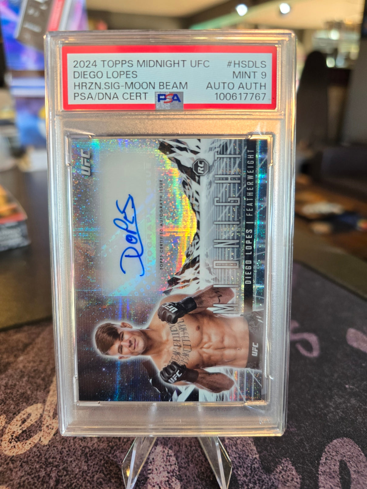 Topps Midnight UFC 2024 - Diego Lopes RC Rookie - Moonbeam Auto (/49) PSA 9