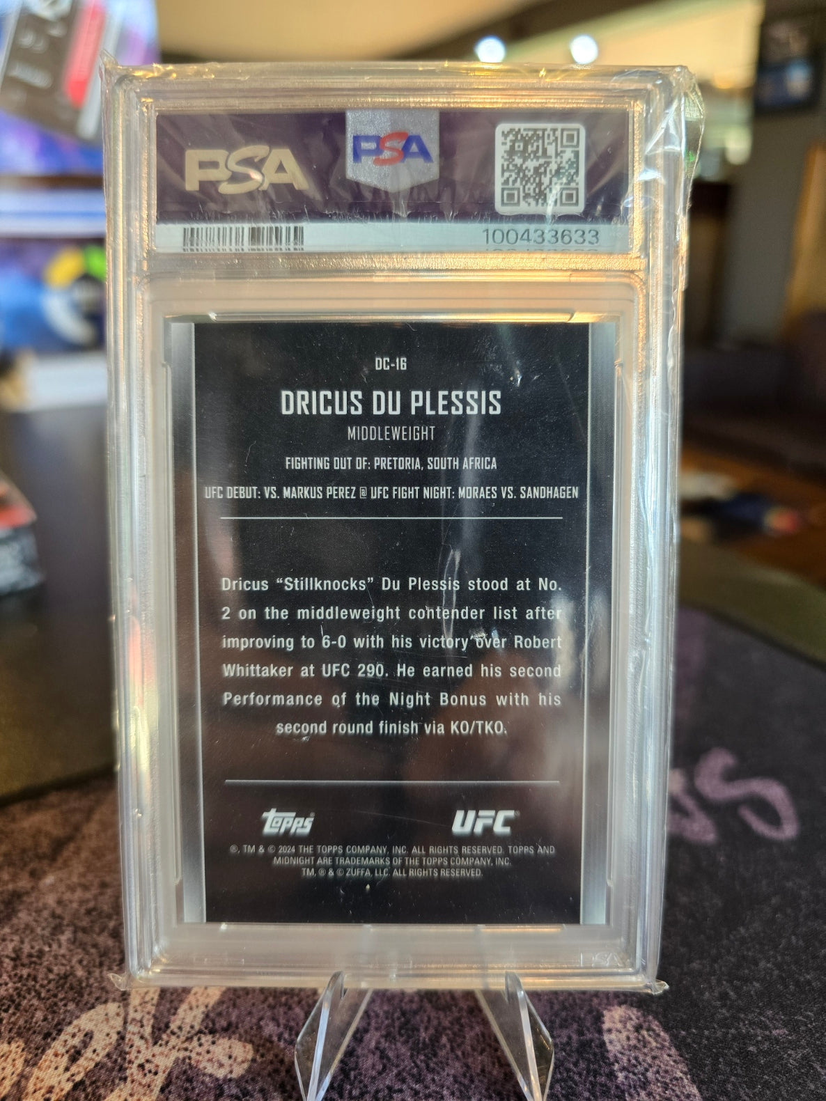 Topps Midnight UFC 2024 - Dricus Du Plessis - 2/5 Dream Chasers (Case Hit) PSA 10 Gem